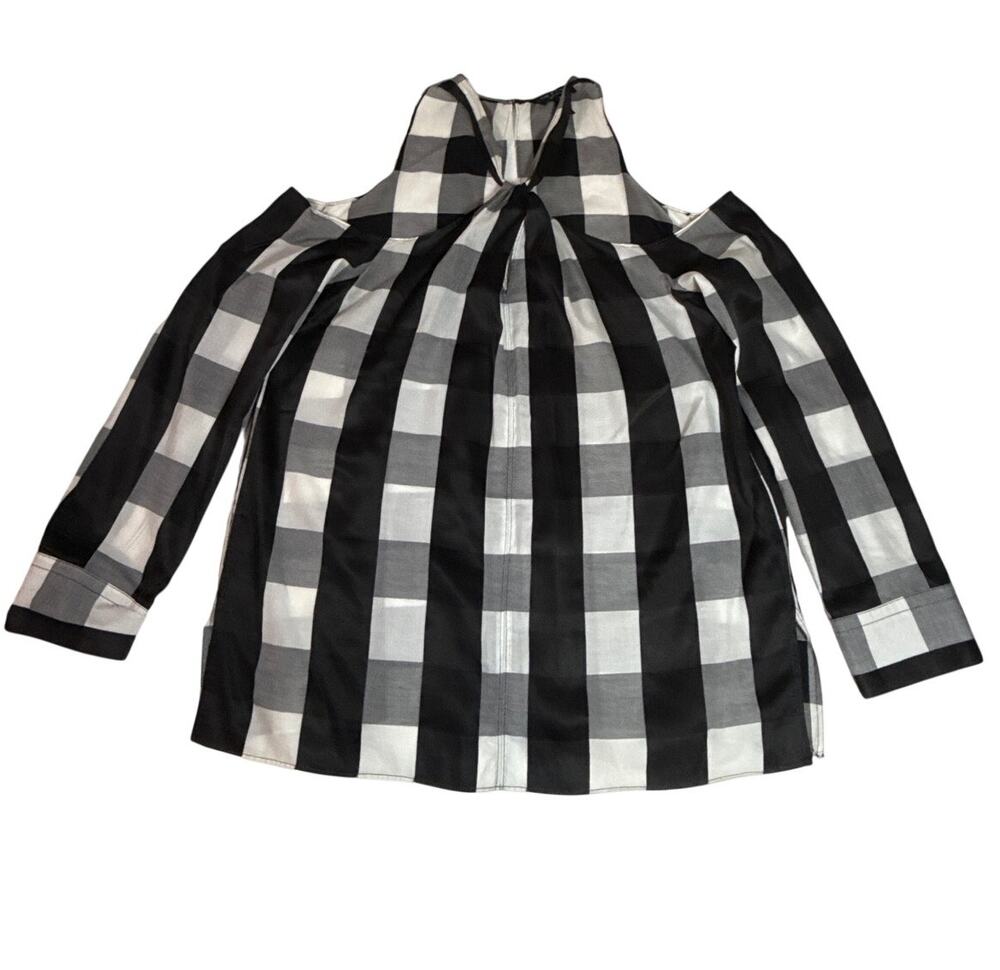 Rag & Bone Collingwood Black White Gingham Check Cold Shoulder Top Blouse Medium